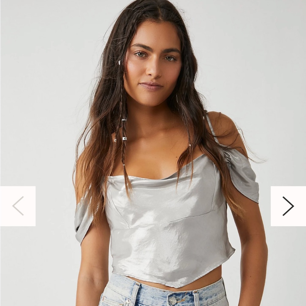 NWT Free People Cassandra Metallic Blouse / Pewter